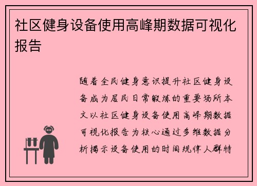 社区健身设备使用高峰期数据可视化报告