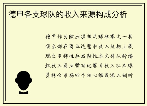 德甲各支球队的收入来源构成分析