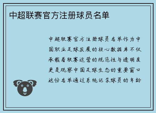 中超联赛官方注册球员名单