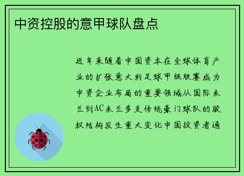 中资控股的意甲球队盘点