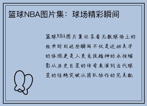 篮球NBA图片集：球场精彩瞬间