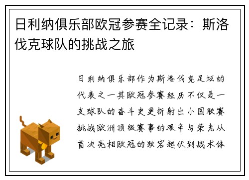 日利纳俱乐部欧冠参赛全记录：斯洛伐克球队的挑战之旅